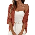thumbnail image 2 of Xuyuer Women's Hollow Out Summer Elbow-Length Cardigan Sweaters Open Front Knitted Crochet Sweater, 2 of 8