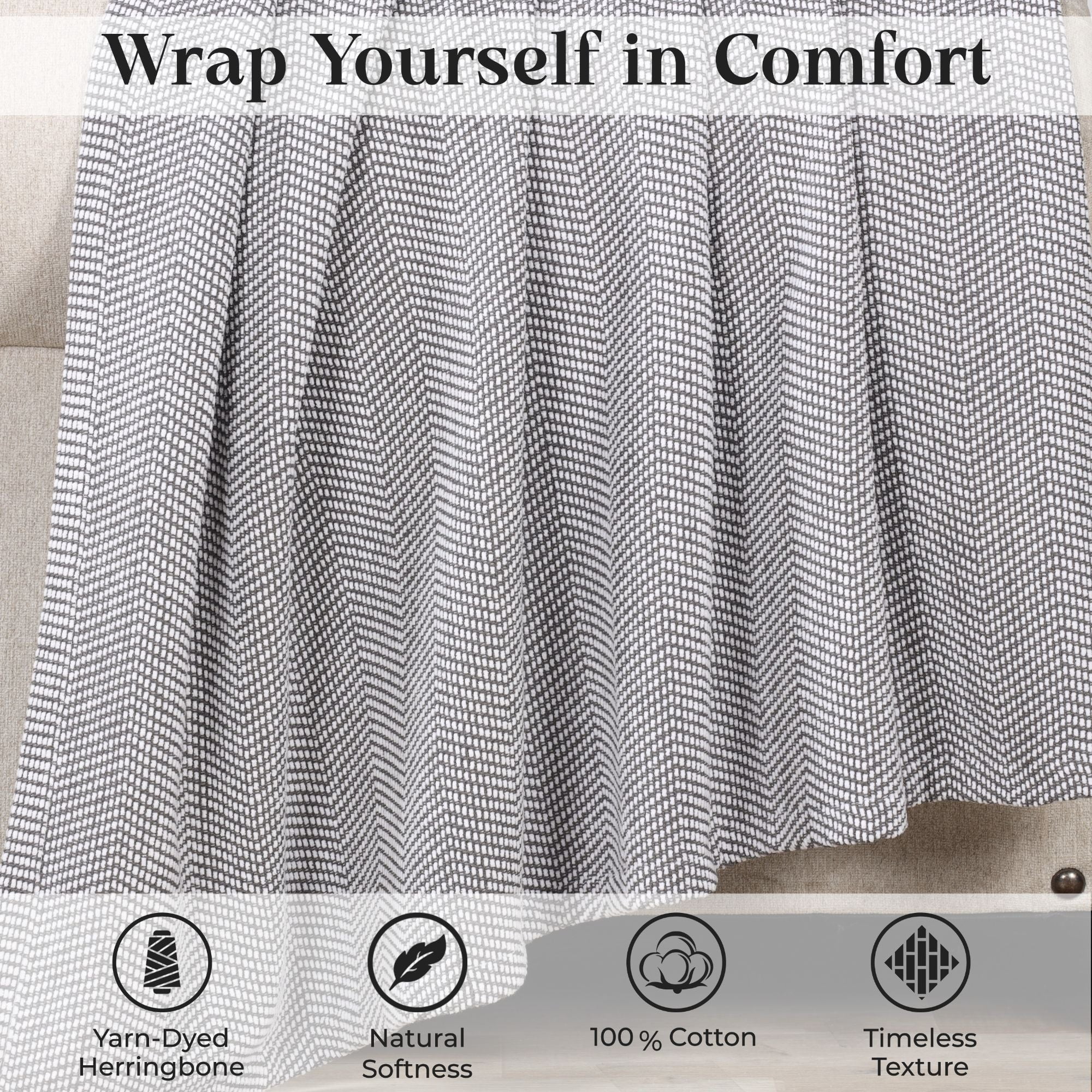 Superior Chrisney Chevron Cotton Blanket, King, Charcoal