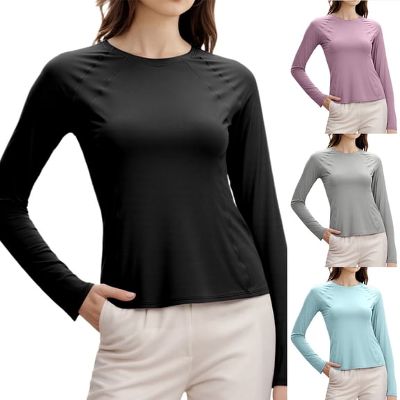 SXCXLSA Women's Compression Long Sleeve Yoga Shirt Sun Protection Upf 50 Cooling Breathable Athletic Workout Top Slim Fit Running Gym Tee Moisture Wicking Quick Dry Performance