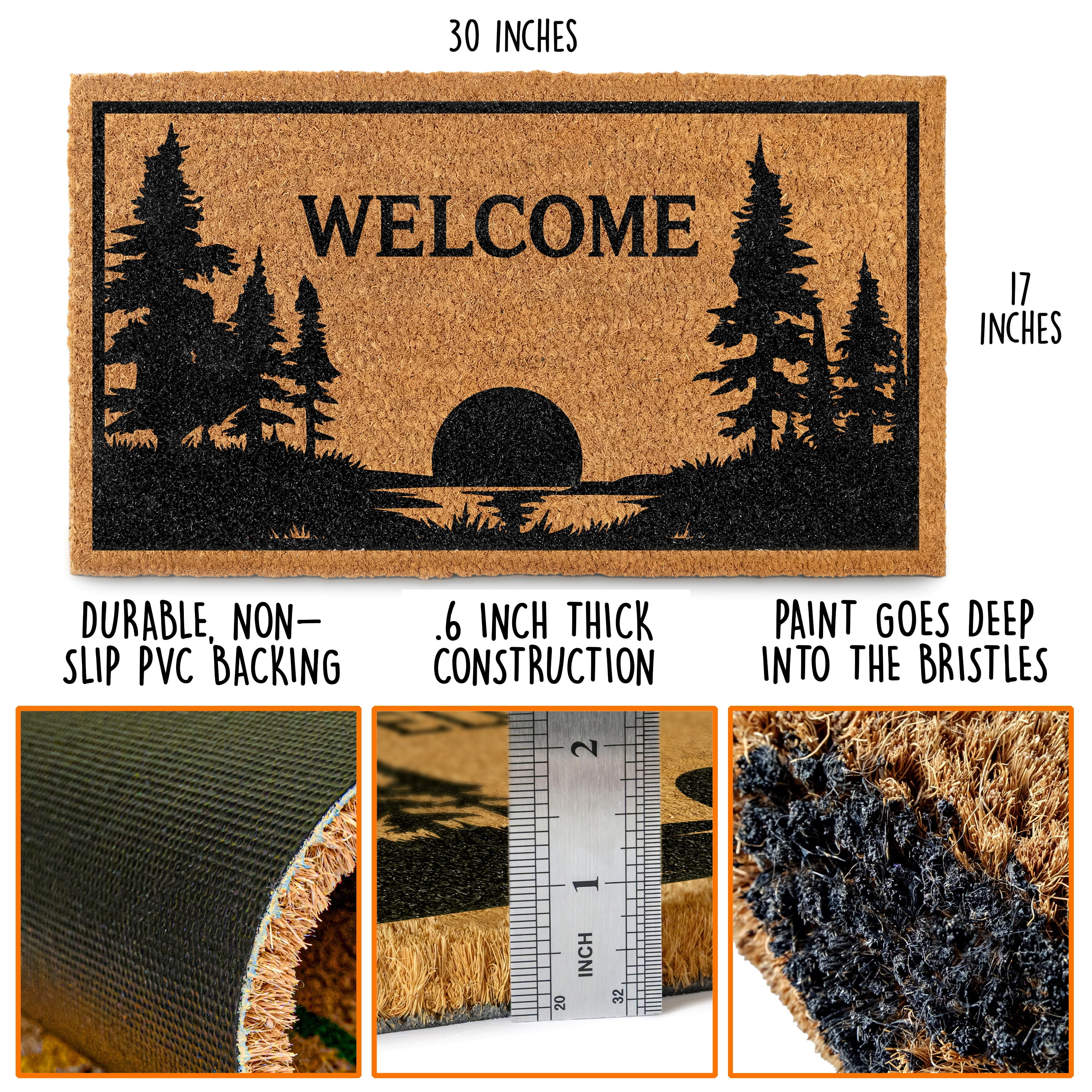 MAINEVENT Lake House Coir Doormat 30x17 Inch, Cabin Outdoor Welcome Mat for Outside