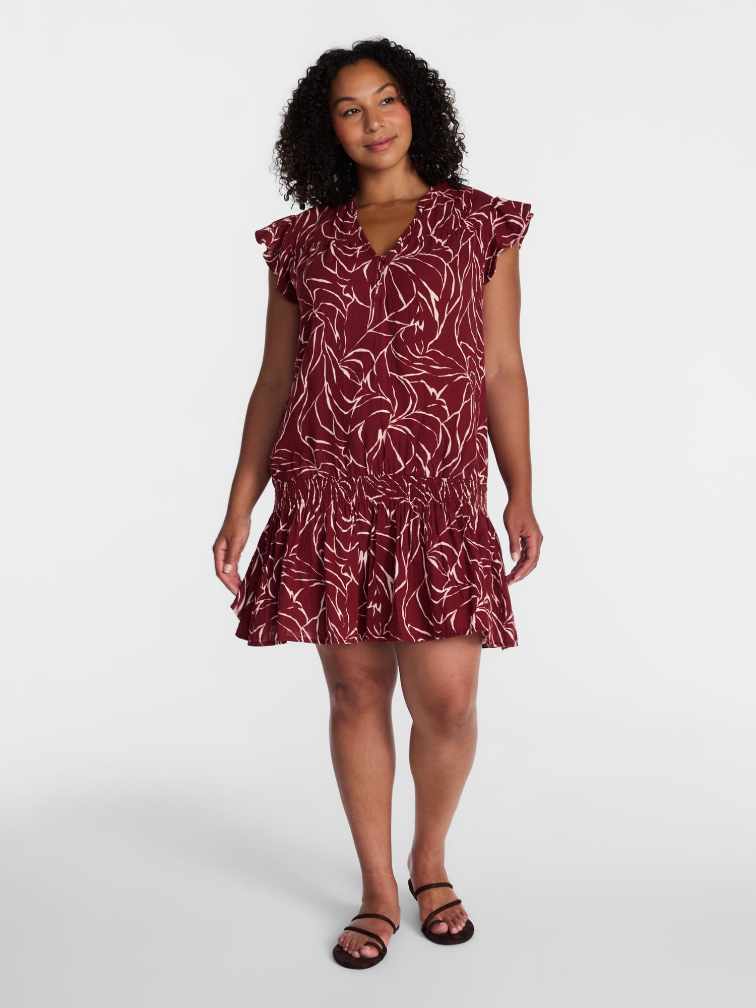 Time and Tru Women's Double Cloth Mini Dress with Flutter Sleeves, Sizes XS-XXXL