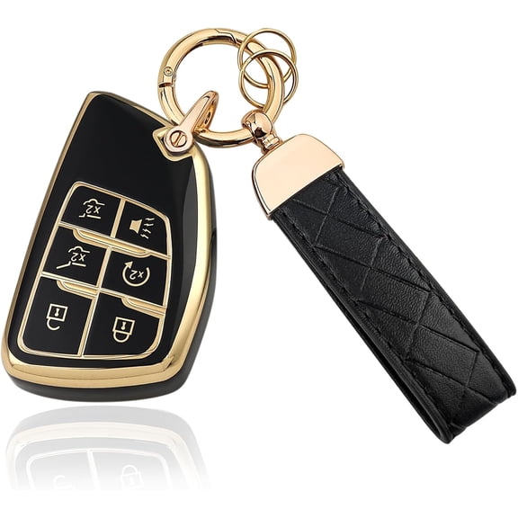 Key Fob Cover Compatible with GMC Yukon Denali Sierra Chevy Silverado Suburban Tahoe Buick 2021-2026 Keychain Case Holder Protector,Black, Keychain,6 Button