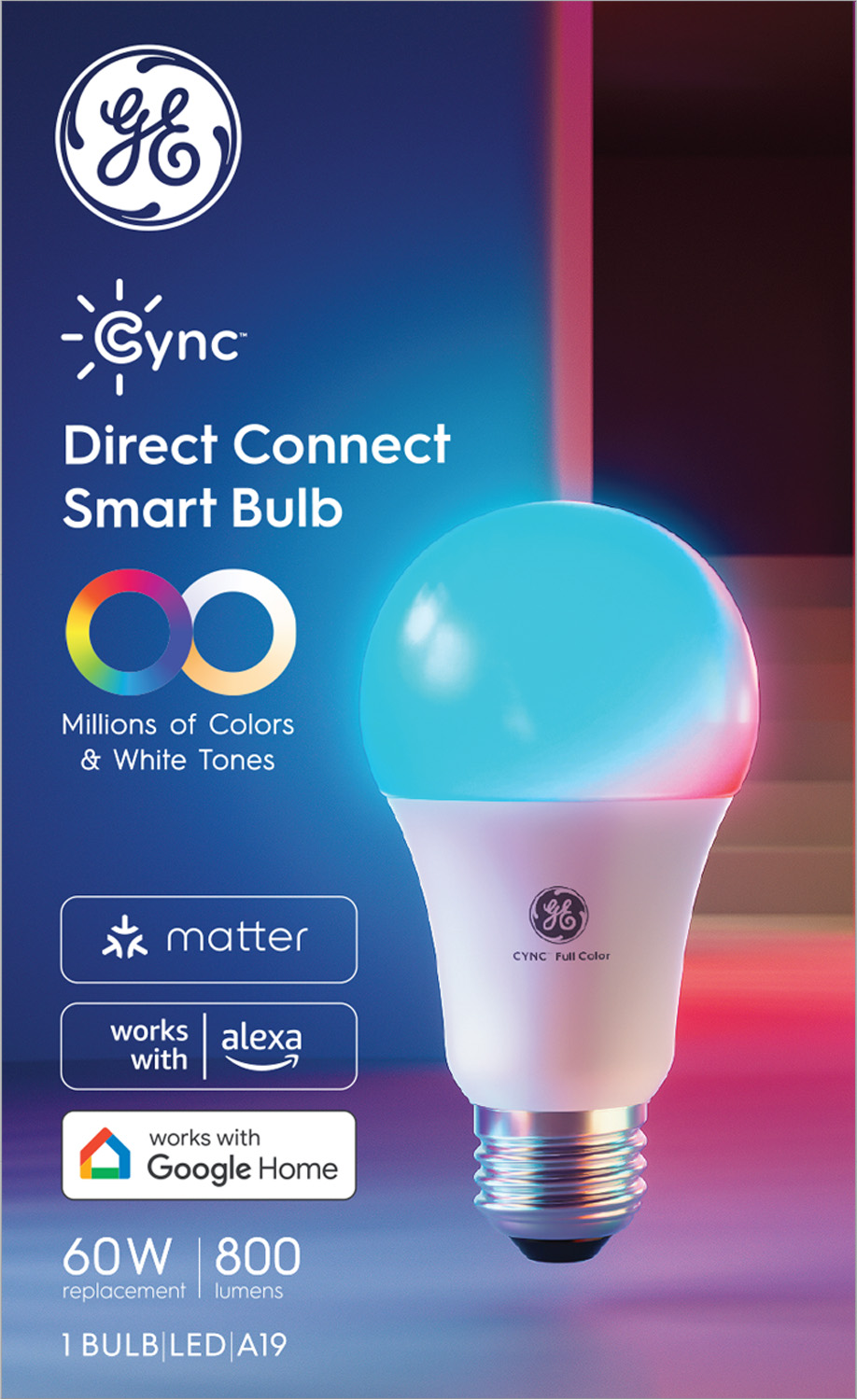 GE Cync A19 Color-Changing Smart LED Bulb, 60W Equivalent photo 1