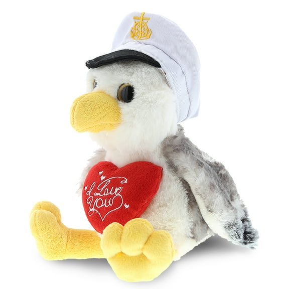 DolliBu I LOVE YOU Plush Big Eyes Seagull Sailor – Cute Stuffed Animal with Heart for Valentines, Anniversary, Romantic Date, Boyfriend, or Girlfriend Gift – 7.5 Inches