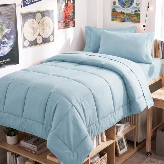 Twin XL Comforter Set Light Blue - 5 Pieces Twin XL Bed in a Bag | College Dorm Essentials, OEKO-TEX Certified, All Season, Down-Alternative Comforter Flat & Fitted Sheets 2 Pillowcases