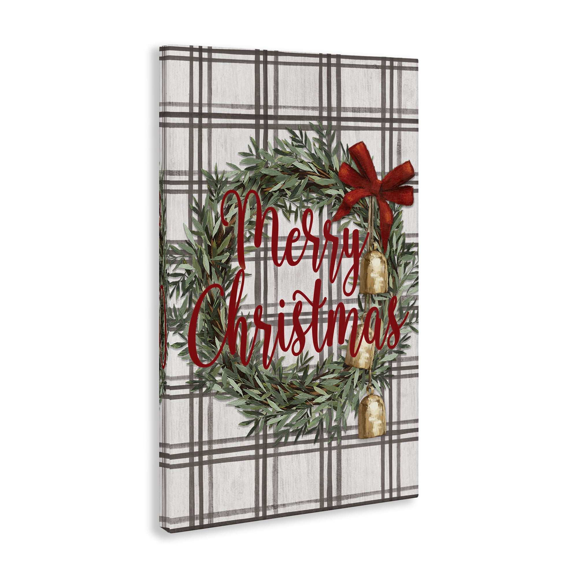 Stupell Industries Plaid Christmas Wreath Holiday Painting Gallery Wrapped Canvas Art Prints Wall Art, 30 x 45