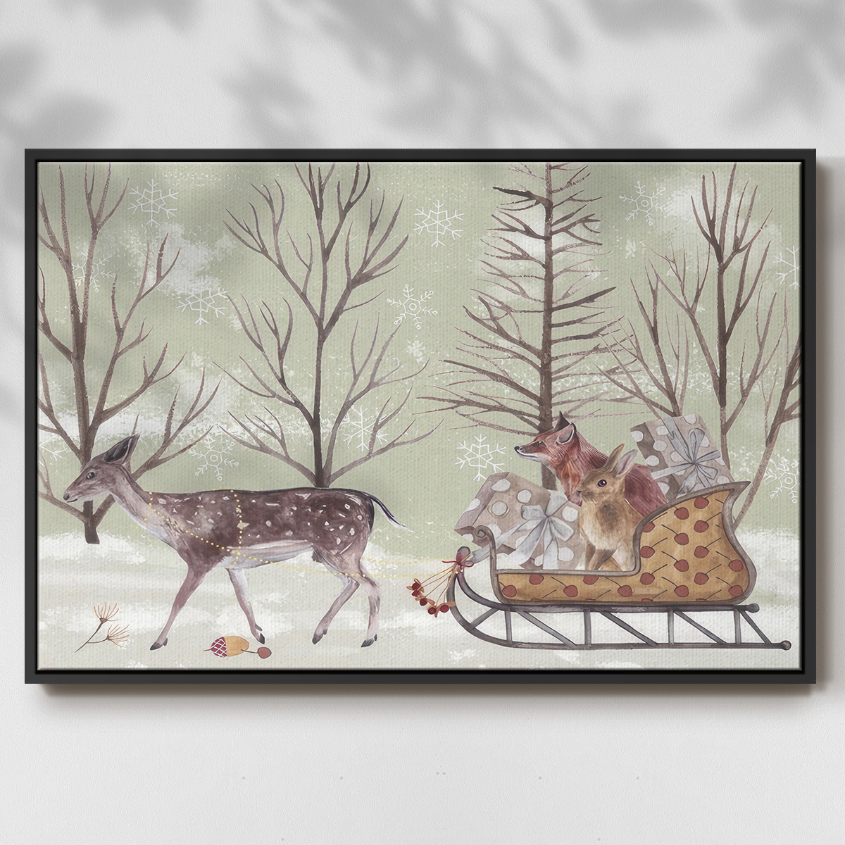 Christmas Time II - Framed Gallery Wrapped Holiday Canvas - 17 x 25 - Black Frame