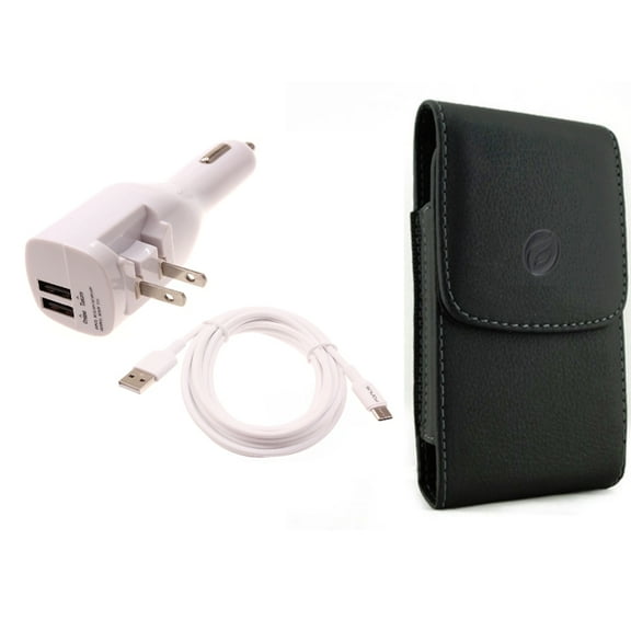 2-in-1 Car Home Charger & Case Belt Clip for iPhone 15 Pro Max - 6ft Long USB-C Cable TYPE-C Cord Travel Power Adapter Charging Wire and Leather Holster Cover Pouch G1B for iPhone 15 Pro Max (6.7")