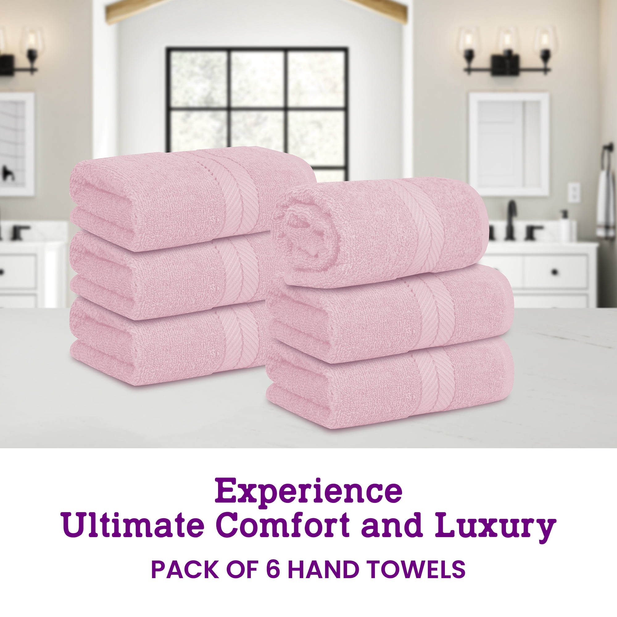 Casa Lino 6Pc Hand Towels for Gym & Spa (24" x 16") 100% Cotton, 400GSM, Ultra Soft & Absorbent (Blush)