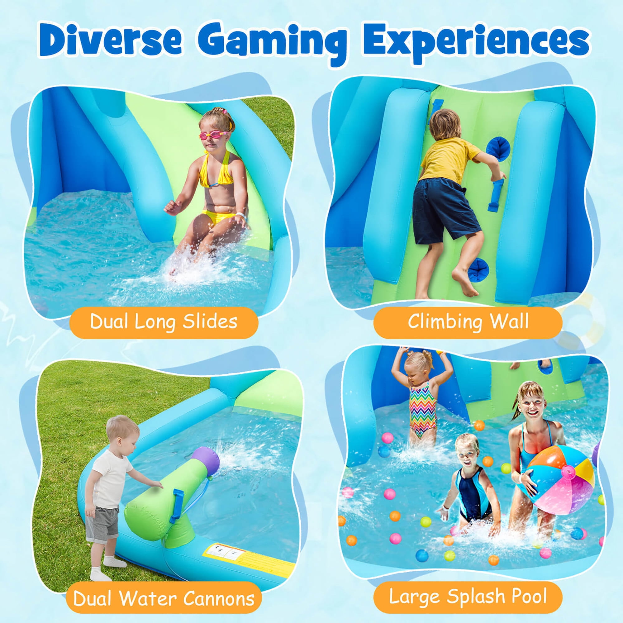 Gymax Inflatable Water Slide Blowup Water Park w/ Dual Slides Without Blower