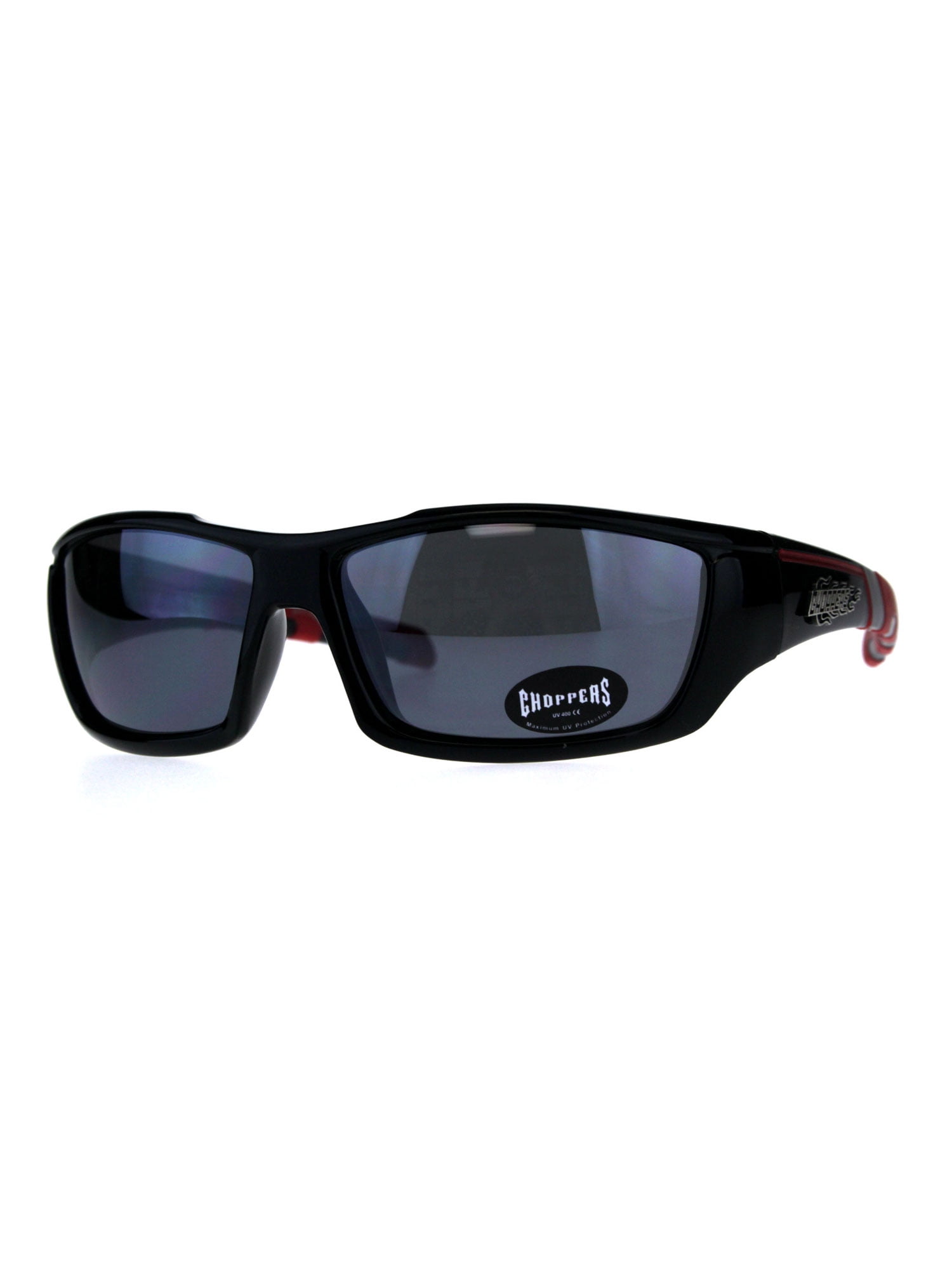 Mens Biker Plastic Warp Around Sport Motorcycle Sunglasses Black Red Black
