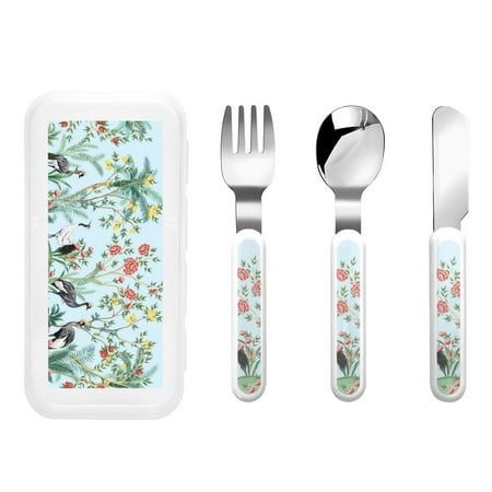 

Bingfone Chinoiserie Floral Palm Tree Print Toddler Utensils Kids Silverware 3pcs Safety Stainless Steel Toddler Fork Spoon Knife Set Children Flatware Set