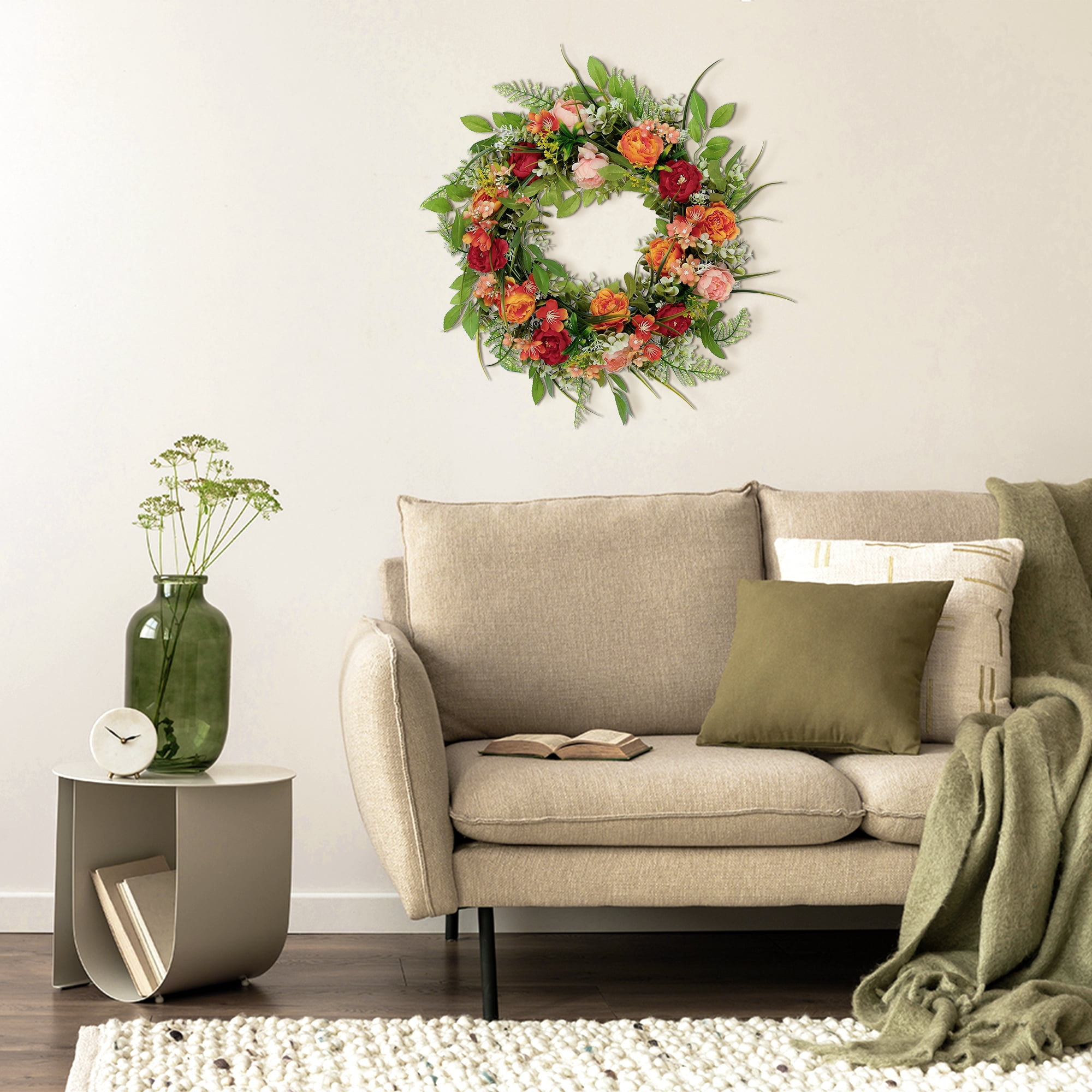 Unique Bargains Front Door Wreaths Farmhouse Artificial Flower Wreath Home Decor Multicolor