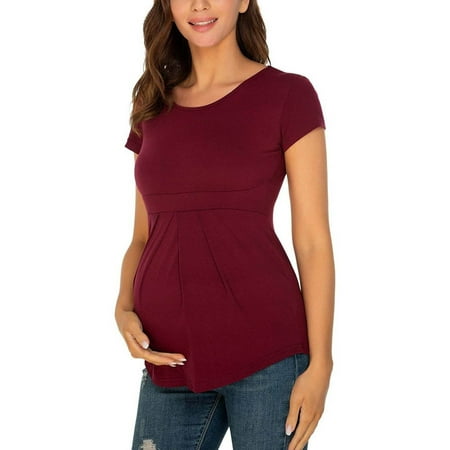 

Leesechin Maternity Summer Clothes Clearance Ladies Plus Size Solid Color Print Short Sleeve Pregnant Woman Fashion Clothe Top
