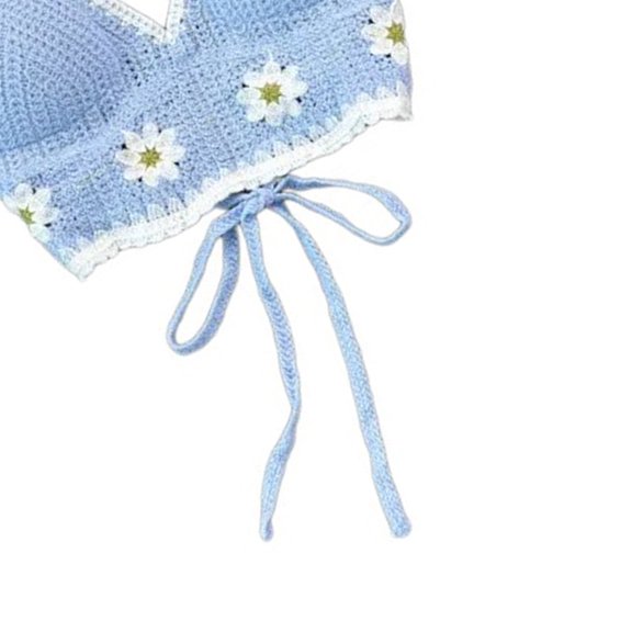 Hollowed Out Crocheted Beach Bikini Bras Vests for Women Bohemian Knitted Flower Halterneck Backless Crop Top Camisole
