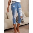 thumbnail image 3 of Women's Stretch Skinny Capri Jeans High Waisted Ripped Ankle Denim Pants With Distressed Hem, Stretchy Slim Fit Cropped Jeans For Women, Casual Zip & Button Closure, 3 of 6