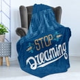 thumbnail image 4 of Saying Soft Flannel Fleece Blanket, Floral Arrangement Never Stop Dreaming Calligraphic Design Ornate Retro Leaf, Cozy Plush for Indoor and Outdoor Use, 60" x 80", Royal Blue Yellow, by Ambesonne, 4 of 5