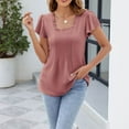 thumbnail image 7 of fatyb Summer Tops for Women Square Neck Ruffle Short Sleeve Blouses Pleated Loose Womens Casual T-Shirts, 7 of 7