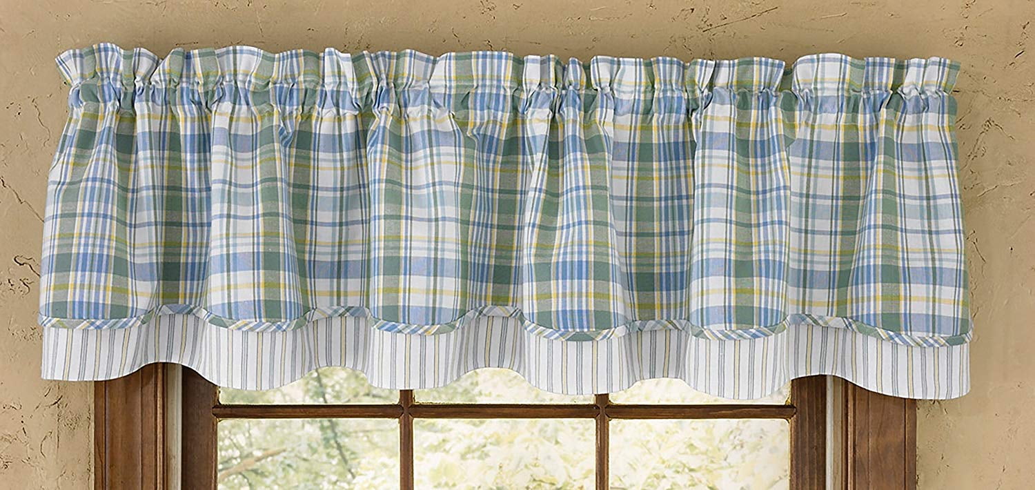 Spring Plaid Valance in Light Blue, Green, Yellow and White