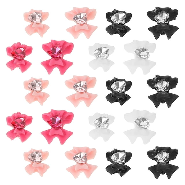 Dsseng 40 Pcs Bow Nail Decoration Clear Gold Butterfly Charms for Nails Rhinestones Ribbon Trim
