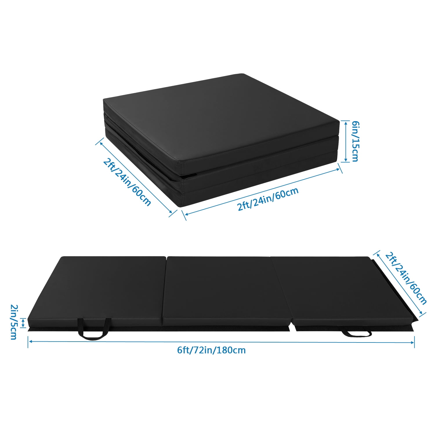 Matladin 2in Foldable 6' x 2' Black Exercise Mat with Carrying Handle