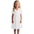 thumbnail image 2 of Spazoro Toddler Girls A-Line Dress, Short Sleeve V-Neck Casual Solid Color Princess Dresses for Child Girls White Size 13 T, 2 of 9