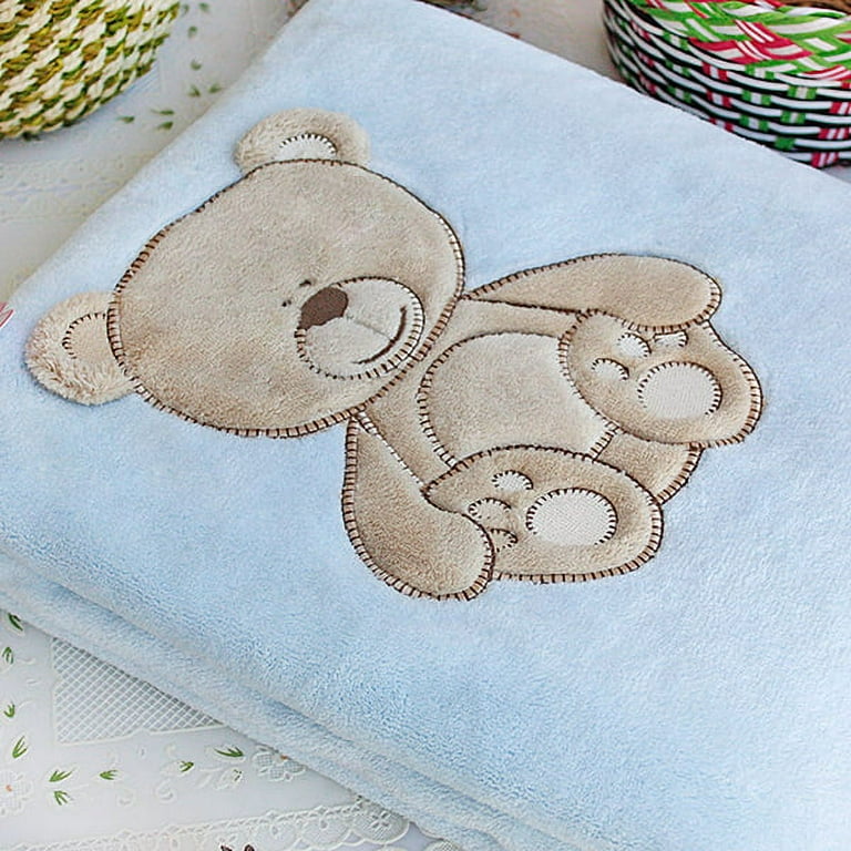 Lovely Bear Embroidered Applique Polar Fleece Baby Throw Blanket 30.7 by 39.4 inches