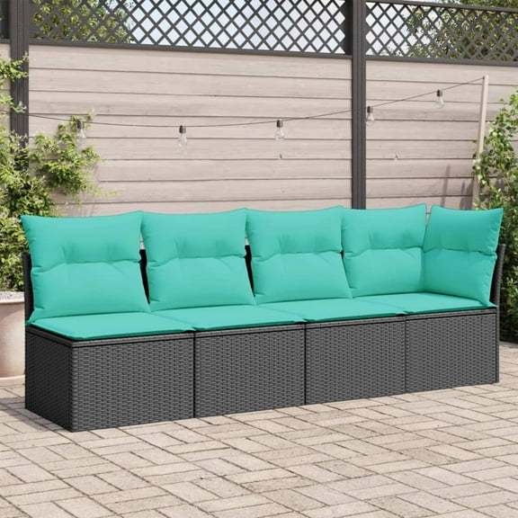 vidaXL Patio Sofa with Cushions 4-Seater Black Poly Rattan