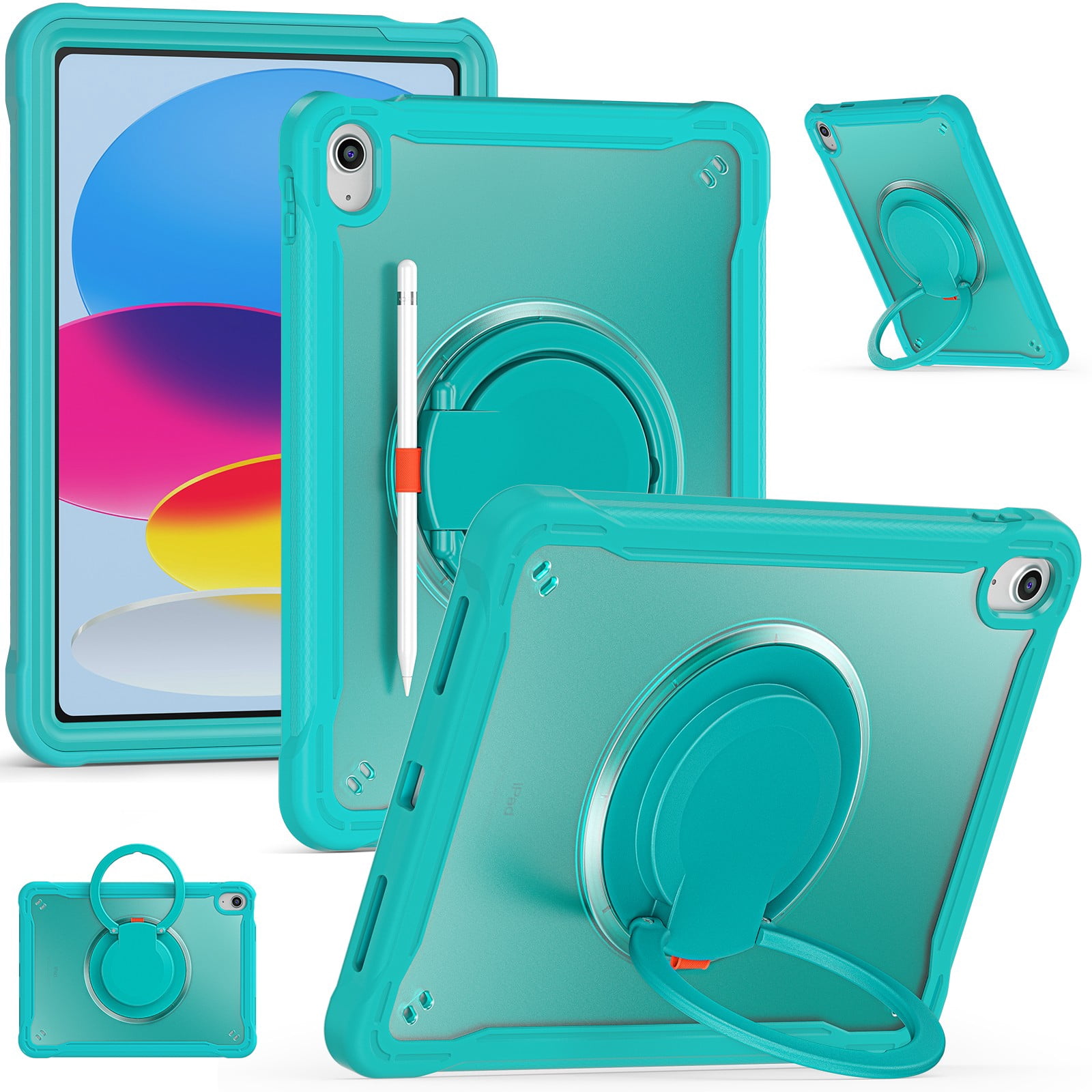 ELEHOLD Rugged Case For Apple iPad Air 13 (2024) Hybrid Shockproof Cover [360 Rotating Stand] [Hand Grip] [Pencil Holder] [Detachable Shoulder Strap] Kids Case, Blue