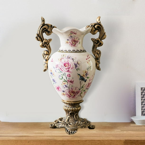 Florero de cerámica de estilo europeo Decoración Centro de mesa Arreglo floral Decoración para boda Dormitorio Balcón Entrada de escritorio 42cmx21cm Rosa perfecl Jarrón de ceramica