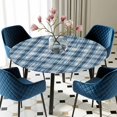 thumbnail image 5 of Elastic Fitted Round Tablecloth, Blue Plaid Waterproof Stretch Table Cover for 45"-54" Tables, Modern Simple Watercolor Buffalo Lattice Washable Outdoor Tablecloths for Patio, Picnic, Camping, 5 of 9