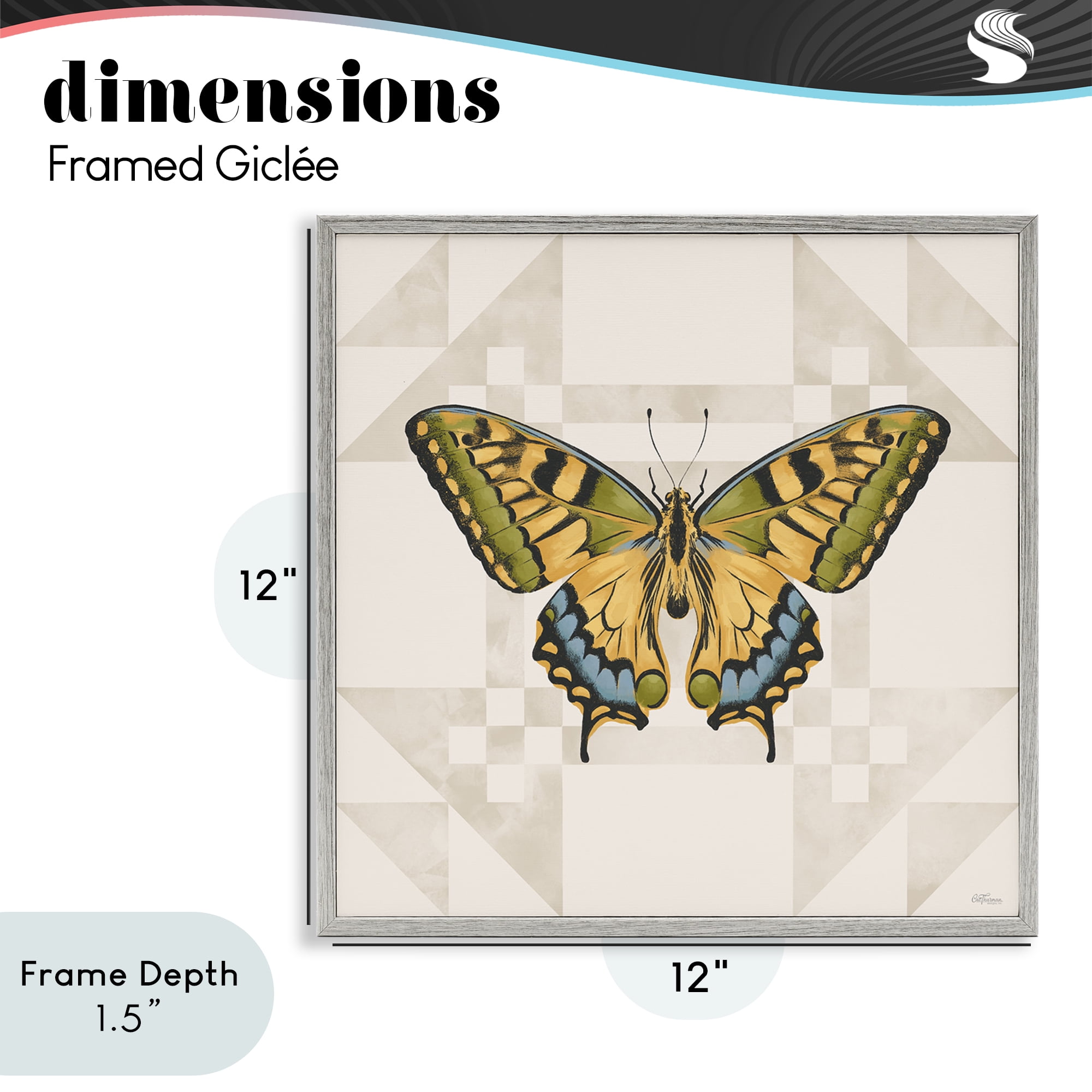 Stupell Industries Green Swallowtail Butterfly Gray Framed Giclee Art, design by Cat Thurman Designs