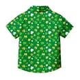 thumbnail image 4 of BiZtdJrK Boys Vacation Shirts Funny Shamrock Graphic Short Sleeve Button Down Shirt Lapel Trendy Travel Beach Summer Shirts St. Patrick's Day Clothes Multicolor 130, 4 of 8