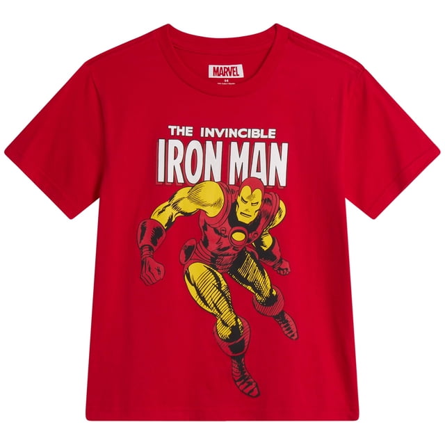 Marvel T-Shirt Graphique pour Garçons Iron Man Rouge Taille 14-16