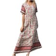 thumbnail image 1 of PVCS Fashion Women's V-neck Casual Retro Printed Short Sleeve Loose Dress, 1 of 8