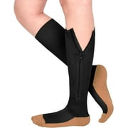 Wukang 15-20mmHg Closed Toe Copper Fiber Compression Sock, Knee High Graduated Medical Zipper Compression Stockings for Women and Men