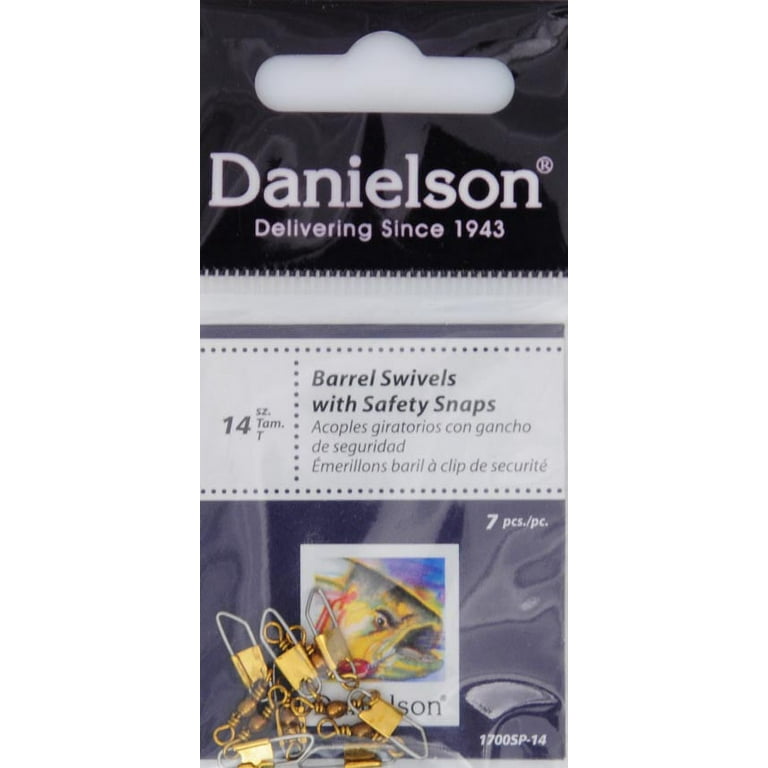 Danielson Solid Brass Barrel Swivels w/ Safety Snaps Fishing Terminal Tackle,  #14, 7-pack 