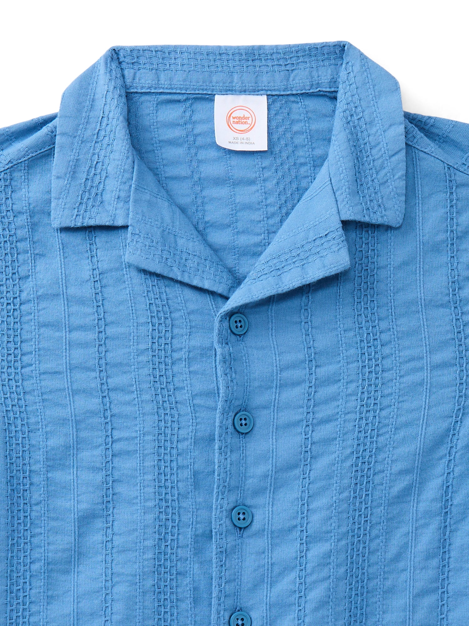 Wonder Nation Boys Cotton Button Up Top with Short Sleeves, Sizes XS-XXL