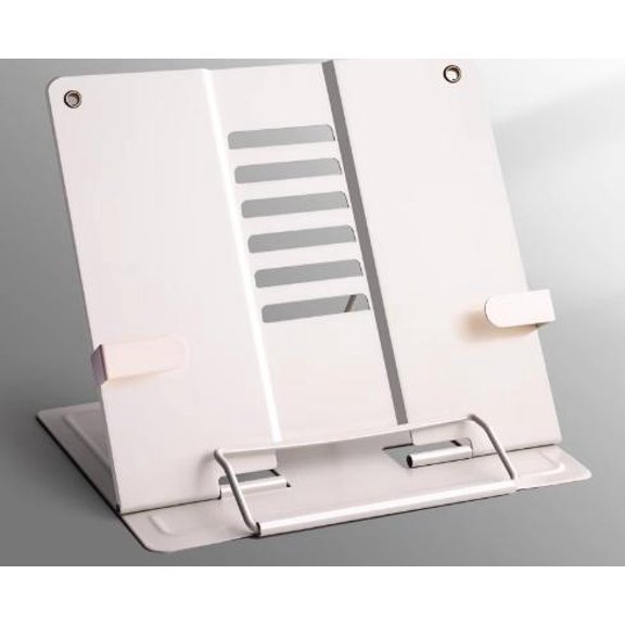 COOPHYA Adjustable White Reading Stand for Desk with Foldable Design and Secure Clips for Books and Tablets