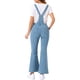 thumbnail image 3 of INSPIRAR CHIC Mono de mezclilla casual para mujer con cuello en V, cremallera y campana, pantalones de mezclilla XL color azul claro, 3 of 5