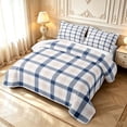 thumbnail image 3 of Manfei Classic Plaid Twin Quilt Set,Geometric Stripes Twin Coverlet Set,Navy Pink White,2 Pieces,1 Bedspread and 1 Pillowcase, 3 of 7