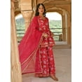 thumbnail image 3 of Janasya Indian Women's Pink Cotton Floral Block Print Short Kurta with Sharara and Dupatta, 3 of 6