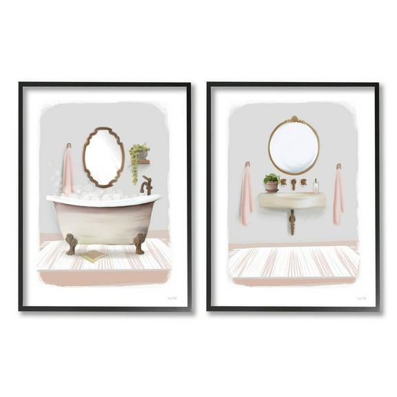 Stupell Industries Bathroom Interior Bubble Bath Graphic Art Black Framed Art Print Wall Art, Set of 2, Design by House Fenway