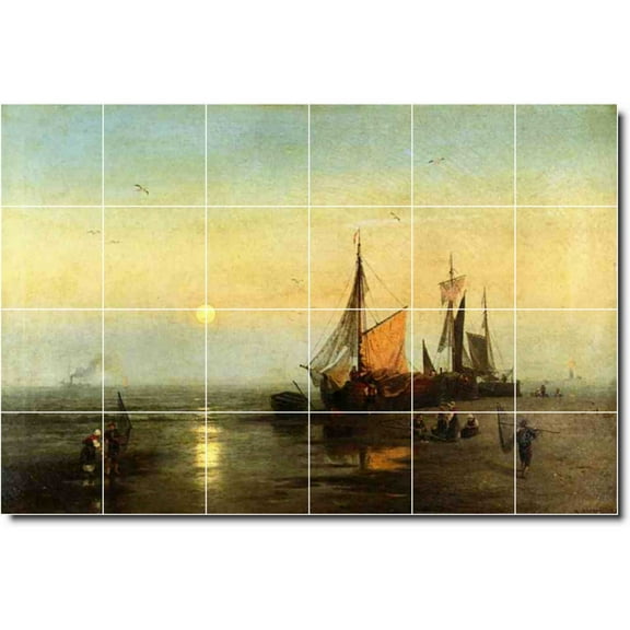 Ceramic Tile Mural-Herman Herzog Ships Backsplash Tile Mural 21. 25.5" w x 17" h using (24) 4.25 x 4.25 ceramic tiles