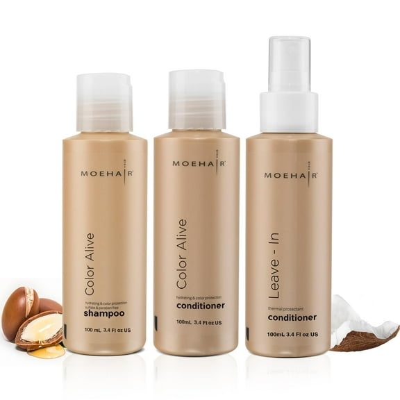 Moehair Pack for Colored Hair, Frizz Control Adult Shampoo & Conditioner Set with Floral, 3 Piece (1 Pack)