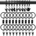 thumbnail image 1 of 30 Pieces Curtain Rings, Curtain Rings Black 25mm Curtain Rings With Clips Metal Hooks Curtain Hooks, 1 of 5