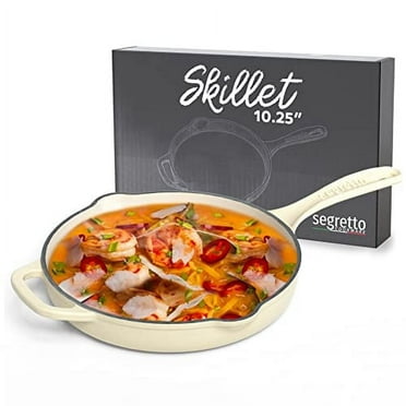 Segretto Cookware 10.25" Enameled Cast Iron Skillet, Oven Safe, Non-Stick Finish