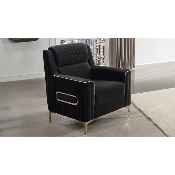 Miekor Furniture Ruby Modern Upholstered Accent Chair in Black with Solid Birch Wood Frame, Pocket Coil Seating and Gold Stainless Steel Legs No1157