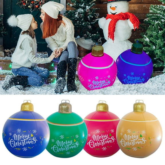 Fnochy 24 Inch Merry Christmas Light Up PVC Inflatable Christmas Ball, Rechargeable 15 Color LED Lights with Remote or Christmas Party Outdoor Yard Garden Decorations (Orange)