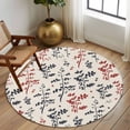 thumbnail image 2 of Round Area Rug 6 Ft, Grey Red Botanical Washable Non-Slip Circle Carpet for Living Room/Bedroom, Rustic Country Spring Floral Summer Leaf Low-Profile Indoor Mats Collection Rugs for Residential, 2 of 8